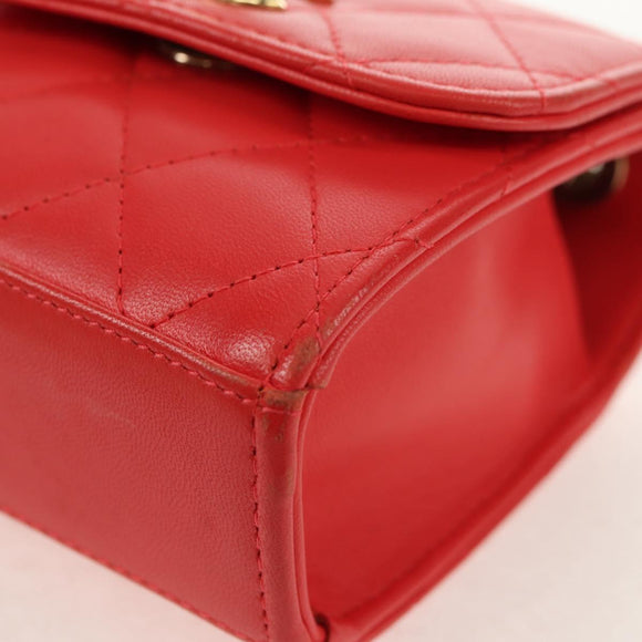 CHANEL Matelasse Chain Shoulder Bag Lamb Skin Red Gold CC Auth 158913SAM