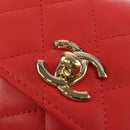 CHANEL Matelasse Chain Shoulder Bag Lamb Skin Red Gold CC Auth 158913SAM-21