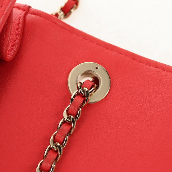 CHANEL Matelasse Chain Shoulder Bag Lamb Skin Red Gold CC Auth 158913SAM