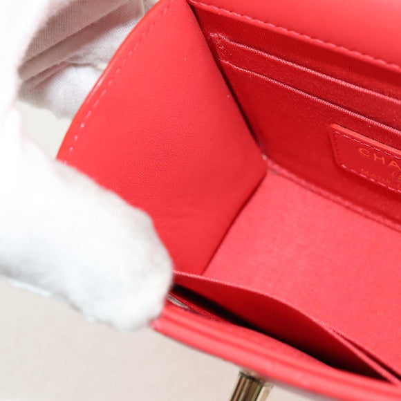 CHANEL Matelasse Chain Shoulder Bag Lamb Skin Red Gold CC Auth 158913SAM