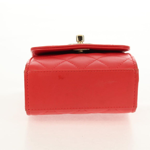 CHANEL Matelasse Chain Shoulder Bag Lamb Skin Red Gold CC Auth 158913SAM