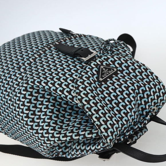 PRADA Rugzak Nylon Lichtblauw Zilver Auth 158915SAM