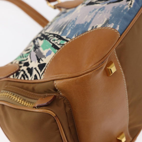 PRADA Shoulder Bag Canvas Brown Gold Auth 158922
