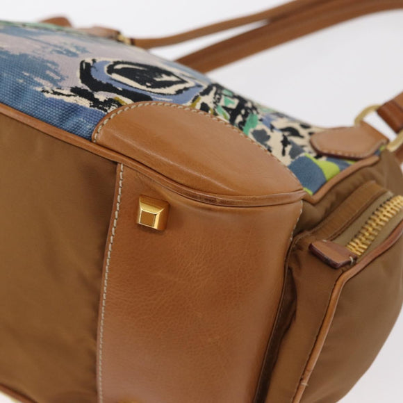 PRADA Shoulder Bag Canvas Brown Gold Auth 158922