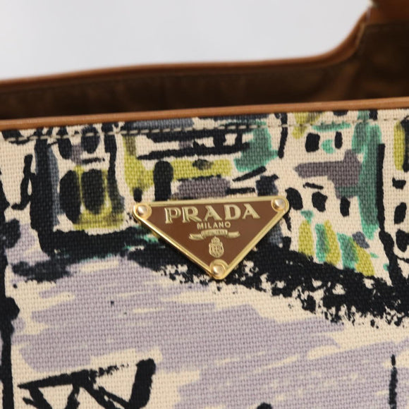 PRADA Shoulder Bag Canvas Brown Gold Auth 158922