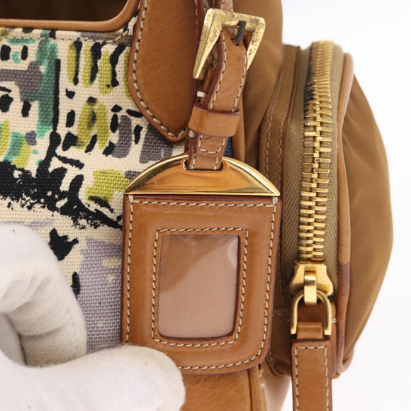 PRADA Shoulder Bag Canvas Brown Gold Auth 158922
