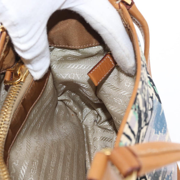 PRADA Shoulder Bag Canvas Brown Gold Auth 158922