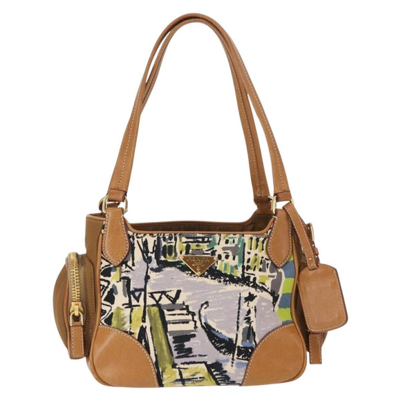 PRADA Shoulder Bag Canvas Brown Gold Auth 158922