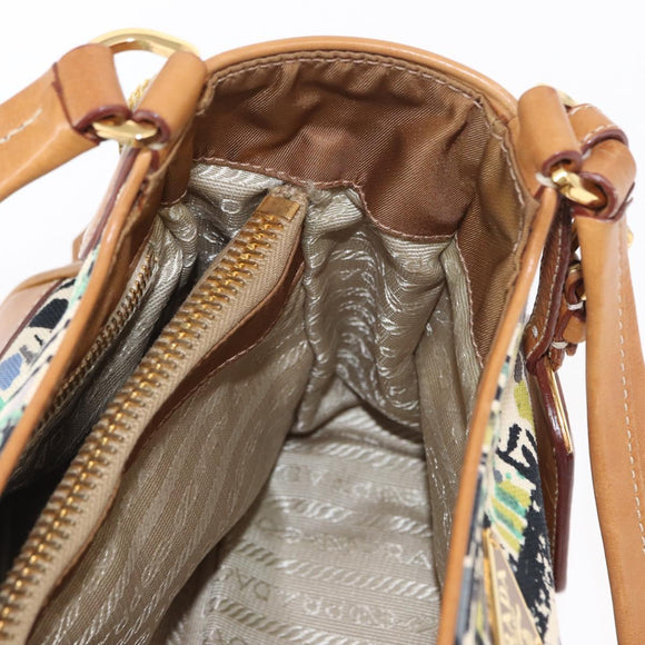 PRADA Shoulder Bag Canvas Brown Gold Auth 158922