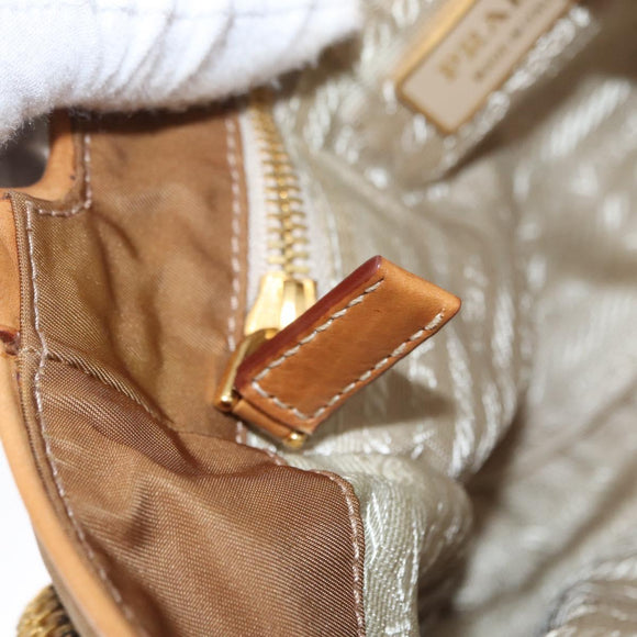 PRADA Shoulder Bag Canvas Brown Gold Auth 158922