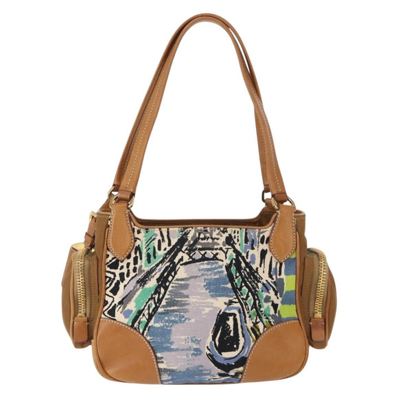 PRADA Shoulder Bag Canvas Brown Gold Auth 158922