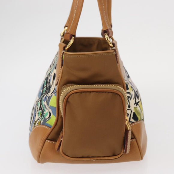 PRADA Shoulder Bag Canvas Brown Gold Auth 158922