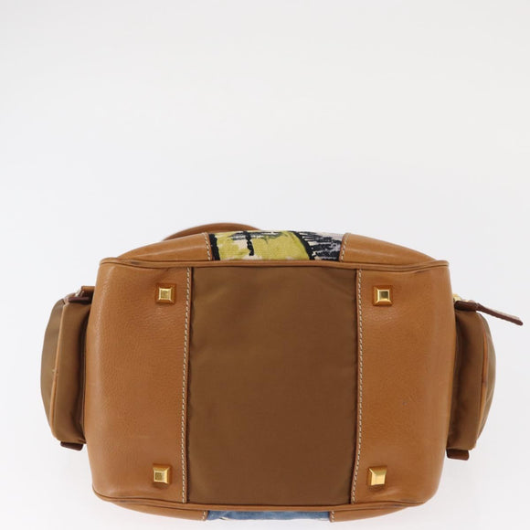 PRADA Shoulder Bag Canvas Brown Gold Auth 158922