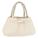 FENDI Mia Chain Hand Bag Canvas White Gold Auth 158923-1