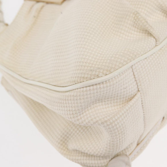 FENDI Mia Chain Hand Bag Canvas White Gold Auth 158923