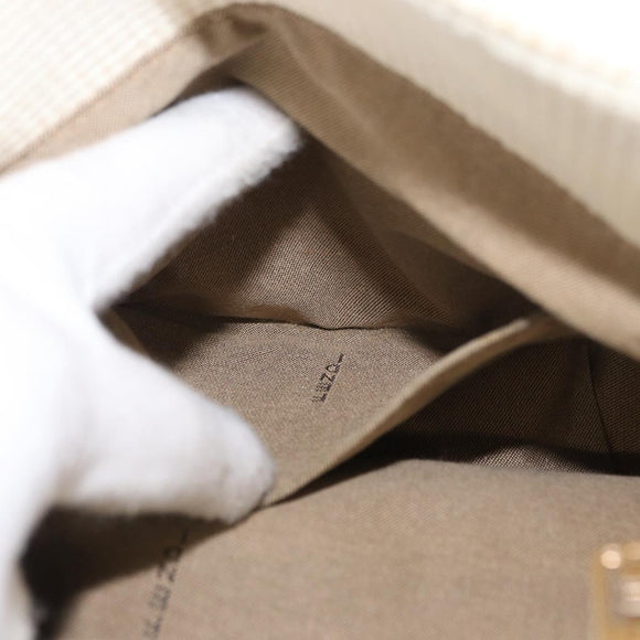 FENDI Mia Chain Hand Bag Canvas White Gold Auth 158923