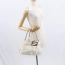 FENDI Mia Chain Hand Bag Canvas White Gold Auth 158923-26