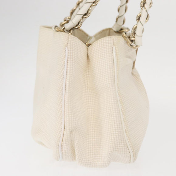 FENDI Mia Chain Hand Bag Canvas White Gold Auth 158923