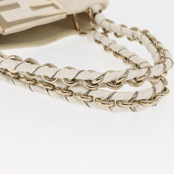 FENDI Mia Chain Hand Bag Canvas White Gold Auth 158923