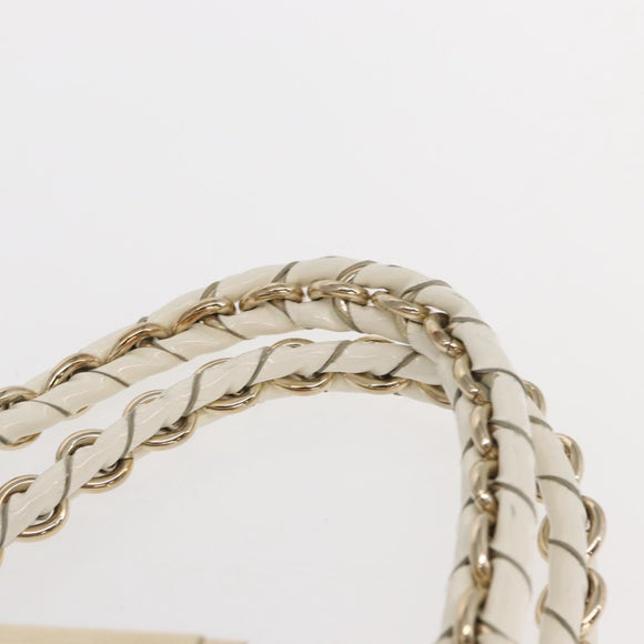 FENDI Mia Chain Hand Bag Canvas White Gold Auth 158923