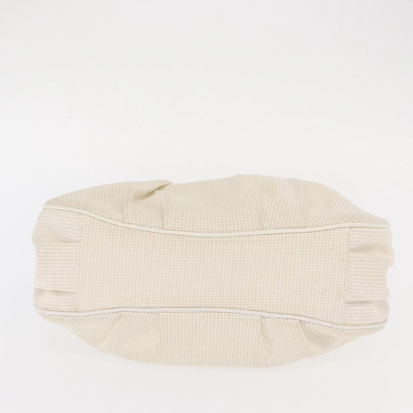 FENDI Mia Chain Hand Bag Canvas White Gold Auth 158923