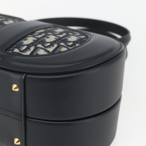 Christian Dior Trotter Canvas Oblique Oval Bag Hand Bag Navy Gold Auth 158924SM