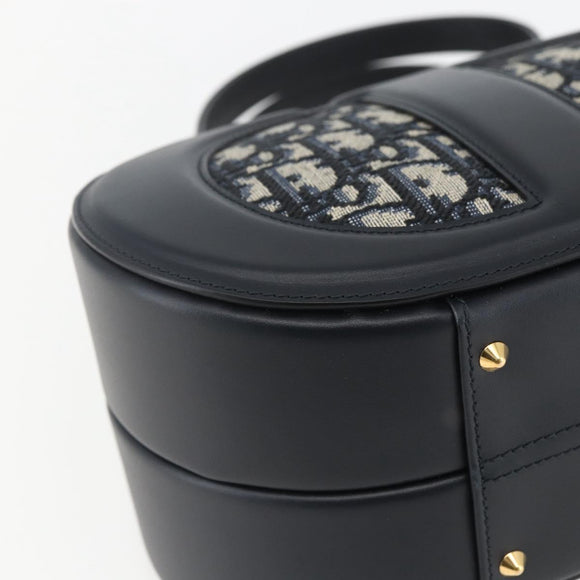 Christian Dior Trotter Canvas Oblique Oval Bag Hand Bag Navy Gold Auth 158924SM