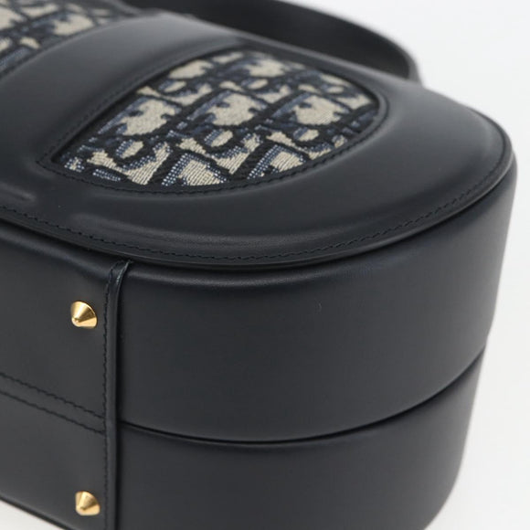 Christian Dior Trotter Canvas Oblique Oval Bag Hand Bag Navy Gold Auth 158924SM