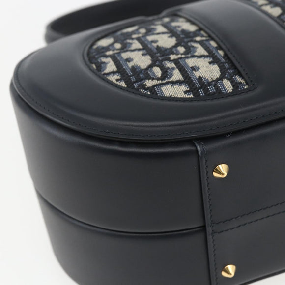 Christian Dior Trotter Canvas Oblique Oval Bag Hand Bag Navy Gold Auth 158924SM