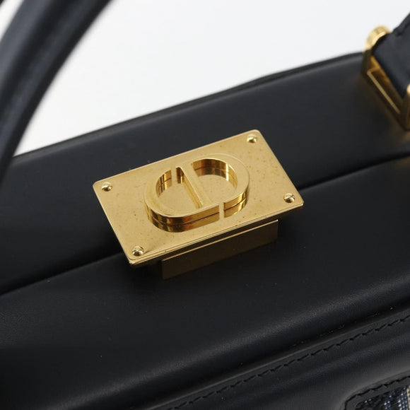 Christian Dior Trotter Canvas Oblique Oval Bag Hand Bag Navy Gold Auth 158924SM