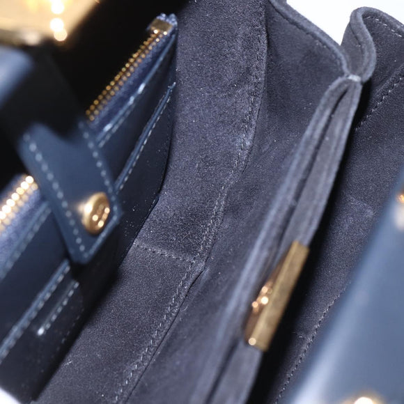 Christian Dior Trotter Canvas Oblique Oval Bag Hand Bag Navy Gold Auth 158924SM