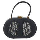 Christian Dior Trotter Canvas Oblique Oval Bag Hand Bag Navy Gold Auth 158924SM-2