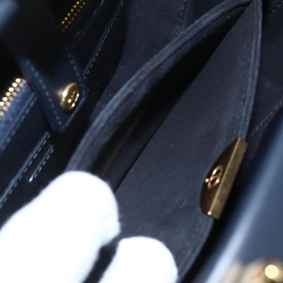 Christian Dior Trotter Canvas Oblique Oval Bag Hand Bag Navy Gold Auth 158924SM