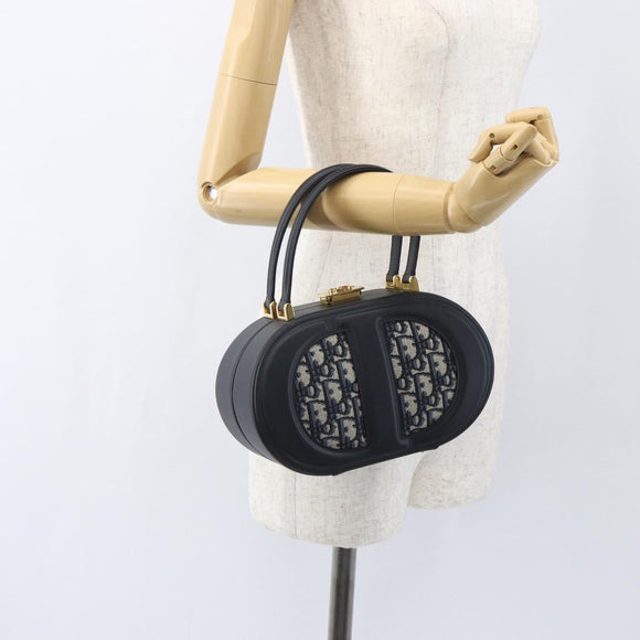 Christian Dior Trotter Canvas Oblique Oval Bag Hand Bag Navy Gold Auth 158924SM