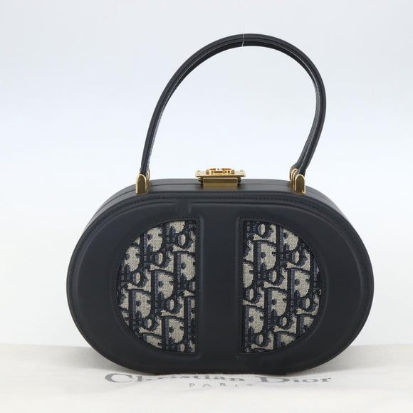 Christian Dior Trotter Canvas Oblique Oval Bag Hand Bag Navy Gold Auth 158924SM