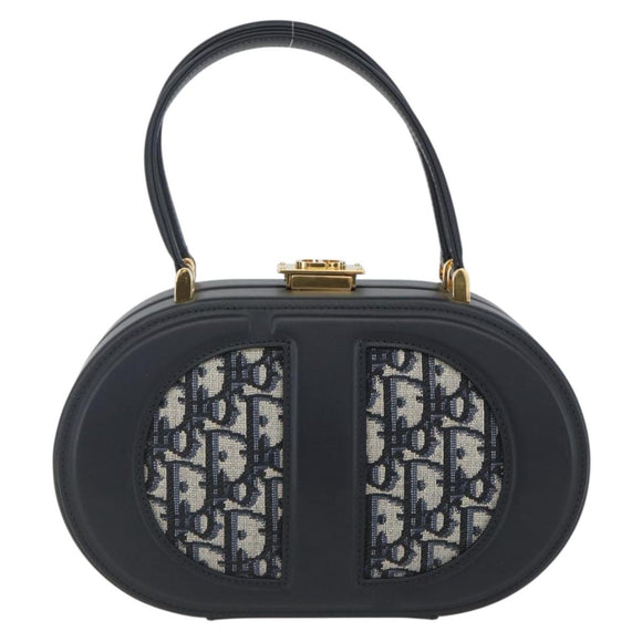 Christian Dior Trotter Canvas Oblique Oval Bag Hand Bag Navy Gold Auth 158924SM