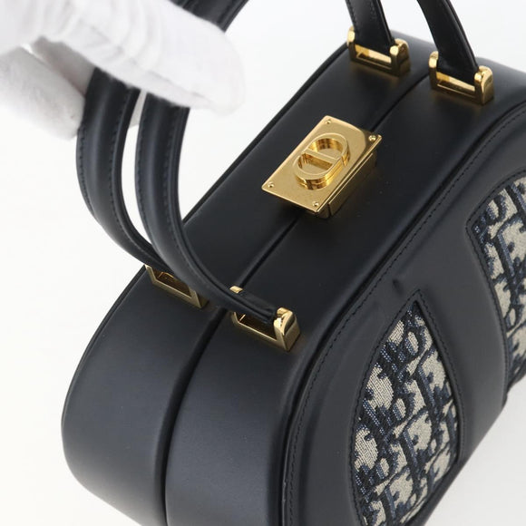 Christian Dior Trotter Canvas Oblique Oval Bag Hand Bag Navy Gold Auth 158924SM