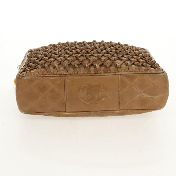 CHANEL Matelasse Chain Shoulder Bag Lamb Skin Brown Gold CC Auth 158929A