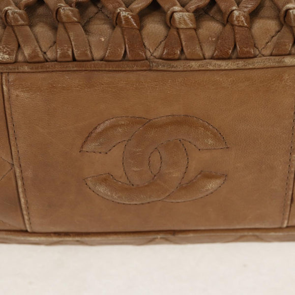 CHANEL Matelasse Chain Shoulder Bag Lamb Skin Brown Gold CC Auth 158929A