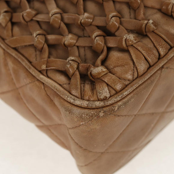 CHANEL Matelasse Chain Shoulder Bag Lamb Skin Brown Gold CC Auth 158929A