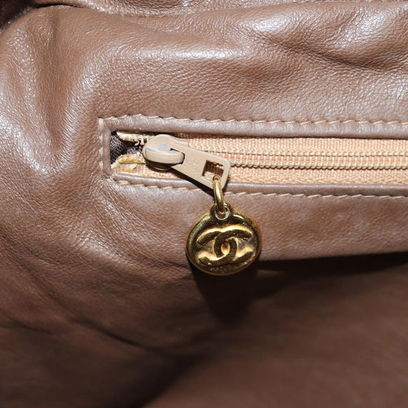CHANEL Matelasse Chain Shoulder Bag Lamb Skin Brown Gold CC Auth 158929A