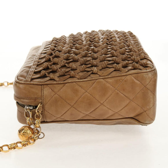 CHANEL Matelasse Chain Shoulder Bag Lamb Skin Brown Gold CC Auth 158929A