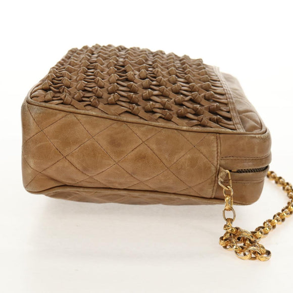 CHANEL Matelasse Chain Shoulder Bag Lamb Skin Brown Gold CC Auth 158929A