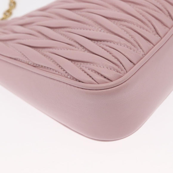 Miu Miu Matelasse Chain Shoulder Bag Leather 2way Pink Gold Auth 158932SM