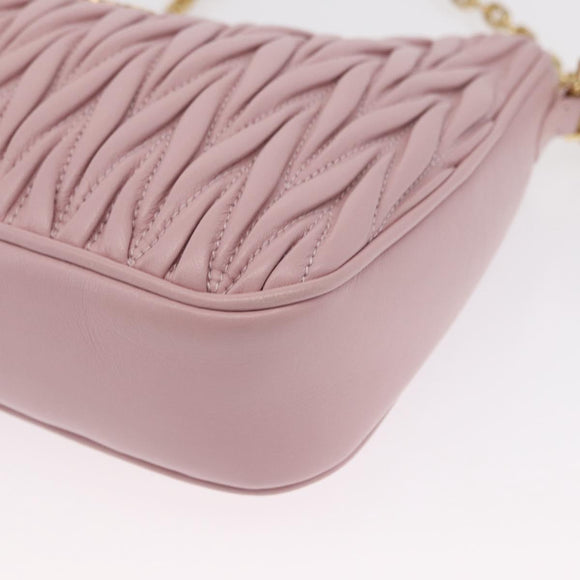 Miu Miu Matelasse Chain Shoulder Bag Leather 2way Pink Gold Auth 158932SM