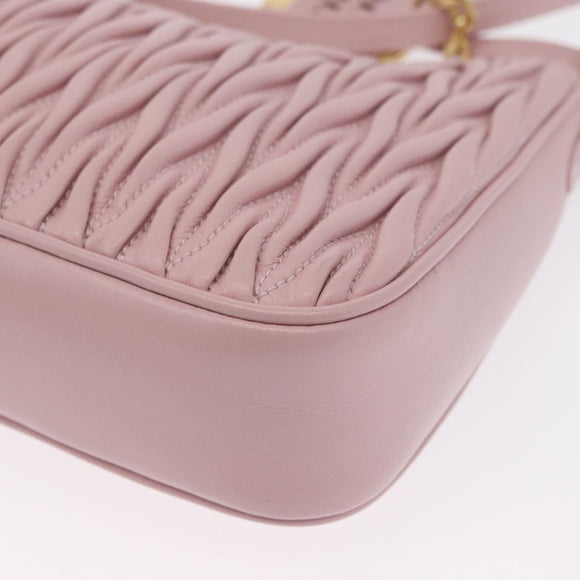 Miu Miu Matelasse Chain Shoulder Bag Leather 2way Pink Gold Auth 158932SM