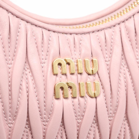 Miu Miu Matelasse Chain Shoulder Bag Leather 2way Pink Gold Auth 158932SM
