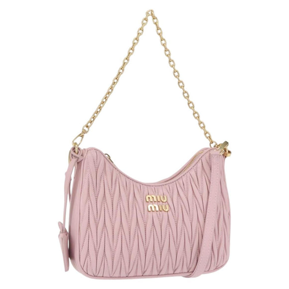 Miu Miu Matelasse Ketting Schoudertas Leer 2way Roze Goud Auth 158932SM