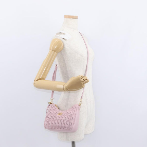Miu Miu Matelasse Ketting Schoudertas Leer 2way Roze Goud Auth 158932SM