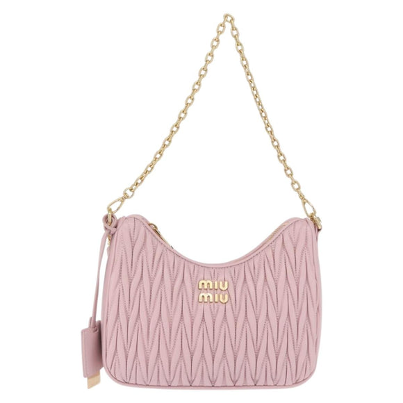 Miu Miu Matelasse Ketting Schoudertas Leer 2way Roze Goud Auth 158932SM